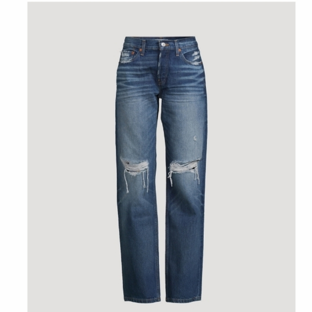 RE/DONE I NWT 26 Easy Straight Leg Denim Jeans I indigo grind destroy